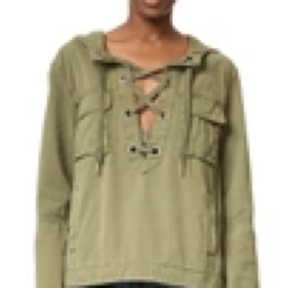 Free people pull over army green lace up safari style jacket size small pockets - Picture 3 of 7